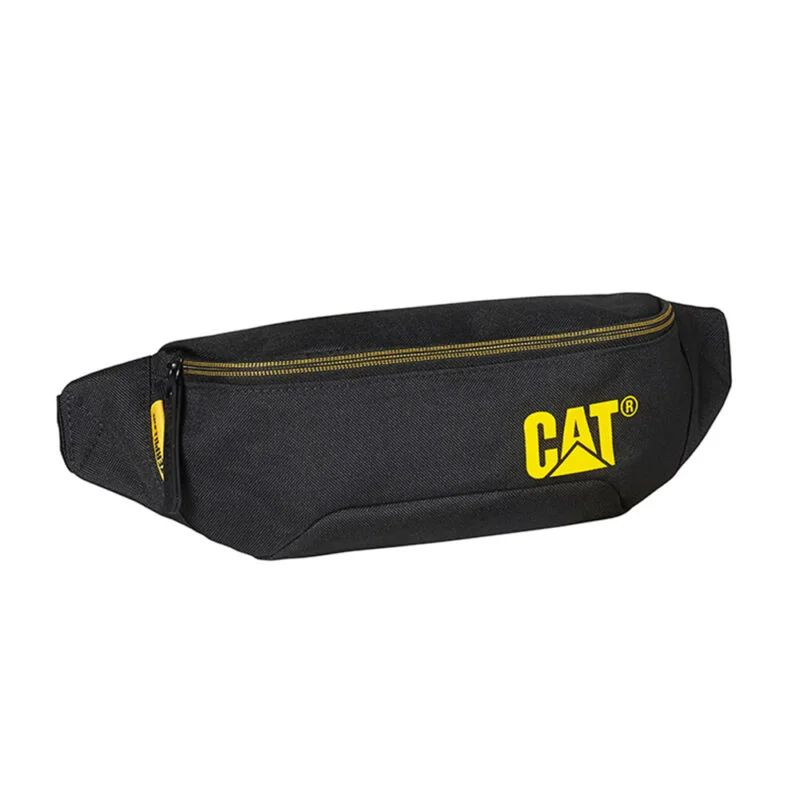 Τσαντάκι μέσης Caterpillar σε μαύρο χρώμα με φερμουάρ, κίτρινες λεπτομέρειες και ρυθμιζόμενο ιμάντα, ιδανικό για καθημερινή χρήση.