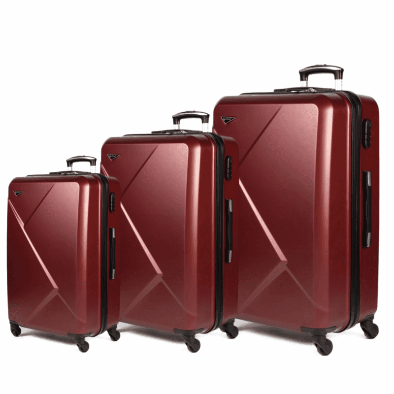 Βαλίτσες μικρή(καμπίνας) ,μεσαία , μεγάλη με κλειδαριά , υλικό abs σε χρώμα μπορντό .