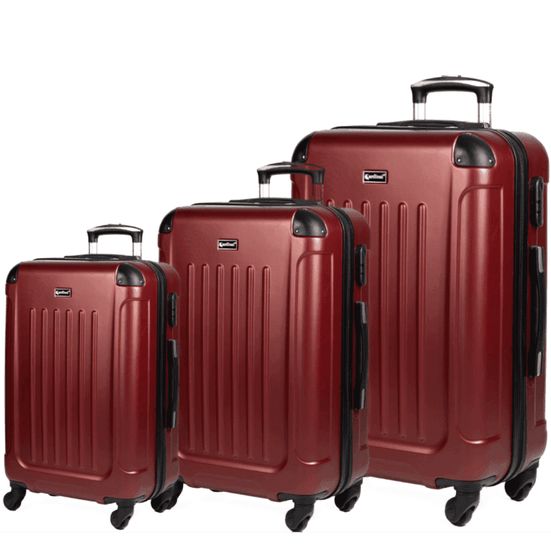 Βαλίτσες μικρή(καμπίνας) ,μεσαία , μεγάλη με κλειδαριά , υλικό abs σε χρώμα μπορντό προστατευτικά στις γωνίες .