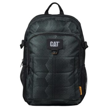 Σακίδιο πλάτης Caterpillar σε μαύρο χρώμα, με θήκη laptop, μπροστινή οργάνωση, ιμάντες αερισμού και πλευρικές δίχτυνες θήκες.