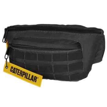 Μαύρο τσαντάκι μέσης Sahara Waist Bag A1 CAT με ρυθμιζόμενο ιμάντα, μπροστινή και πίσω θήκη με φερμουάρ, στρατιωτικό στυλ.