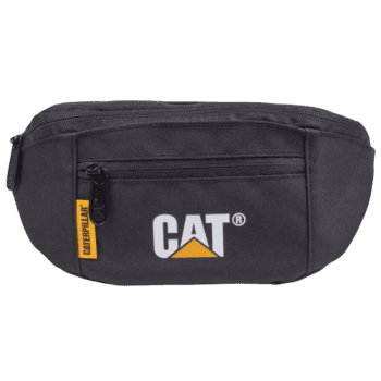 Τσαντάκι μέσης CAT V Power σε μαύρο χρώμα με λογότυπο Caterpillar, φερμουάρ και κίτρινη ετικέτα στο πλάι