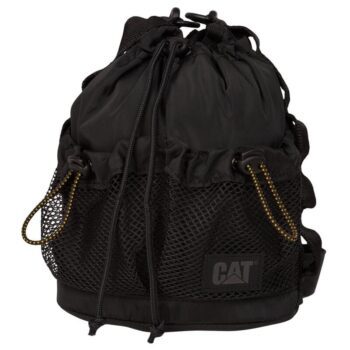 Τσάντα Alabama Bucket Bag σε μαύρο χρώμα, με μπροστινές τσέπες από δίχτυ, πλευρικούς ιμάντες για αξεσουάρ και ρυθμιζόμενο ιμάντα ώμου.
