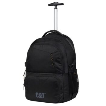 Explorer Backpack Trolley – τροχήλατο σακίδιο πλάτης σε μαύρο χρώμα, με θήκη laptop, τηλεσκοπική λαβή, πλαϊνές θήκες και ανακλαστικό λογότυπο, κατάλληλο για επαγγελματική χρήση και ταξίδια.