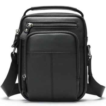 Δερμάτινο ανδρικό τσαντάκι ώμου μαύρο με φερμουάρ