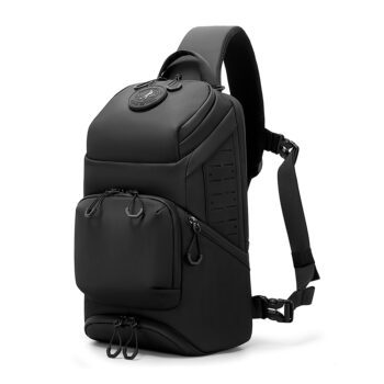 Τσαντάκι στήθους BANGE FW-228 μαύρο – αδιάβροχο sling bag με θήκη tablet 9”, Velcro λογότυπο και πολλές πρακτικές θήκες.