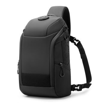 Τσαντάκι στήθους BANGE FW-227 μαύρο – αδιάβροχο sling bag με θήκη tablet 9” και περιοχή Velcro για εξατομίκευση.