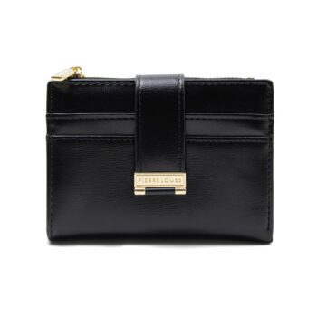 Πορτοφόλι γυναικείο μικρό Pierre Loues μαύρο με χρυσές λεπτομέρειες και θήκες για κάρτες