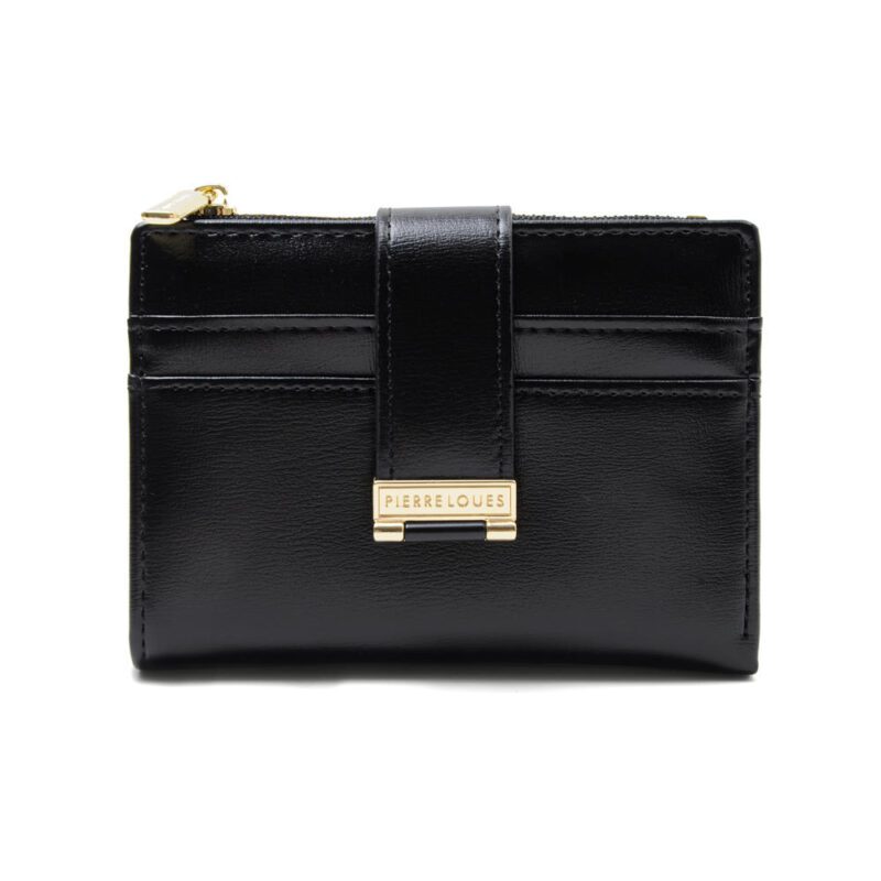 Πορτοφόλι γυναικείο μικρό Pierre Loues μαύρο με χρυσές λεπτομέρειες και θήκες για κάρτες