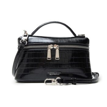 Γυναικεία τσάντα χιαστί Pierre Loues μαύρο κροκό – μπροστινή όψη"