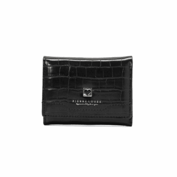 Μικρό μαύρο πορτοφόλι Pierre Loues με κροκό υφή και μεταλλικό έμβλημα καρδιάς