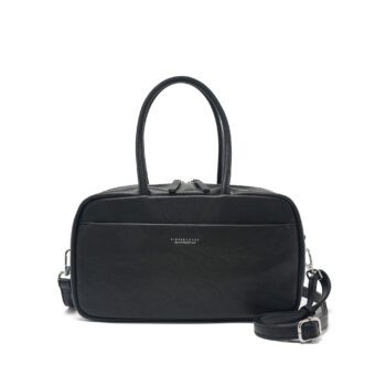 Τσάντα Pierre Loues μαύρη – μπροστινή όψη με χειρολαβές και λουρί ώμου.